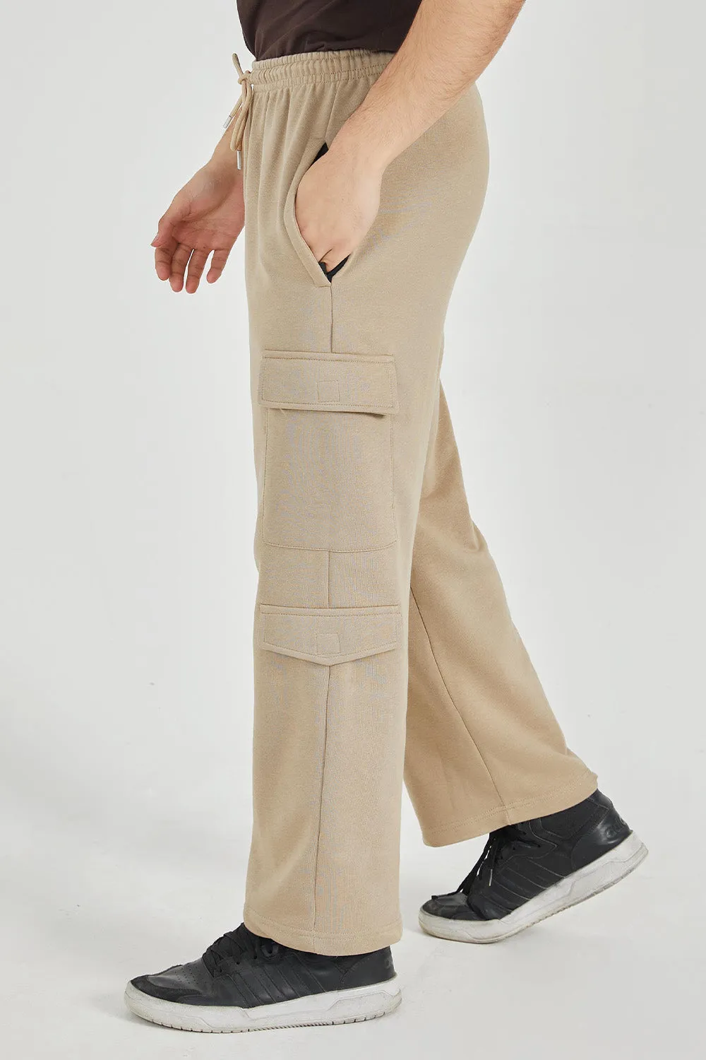 Khaki Wide Legged Cargo Trousers