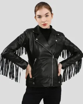 Kiana Black Biker Fringes Leather Jacket