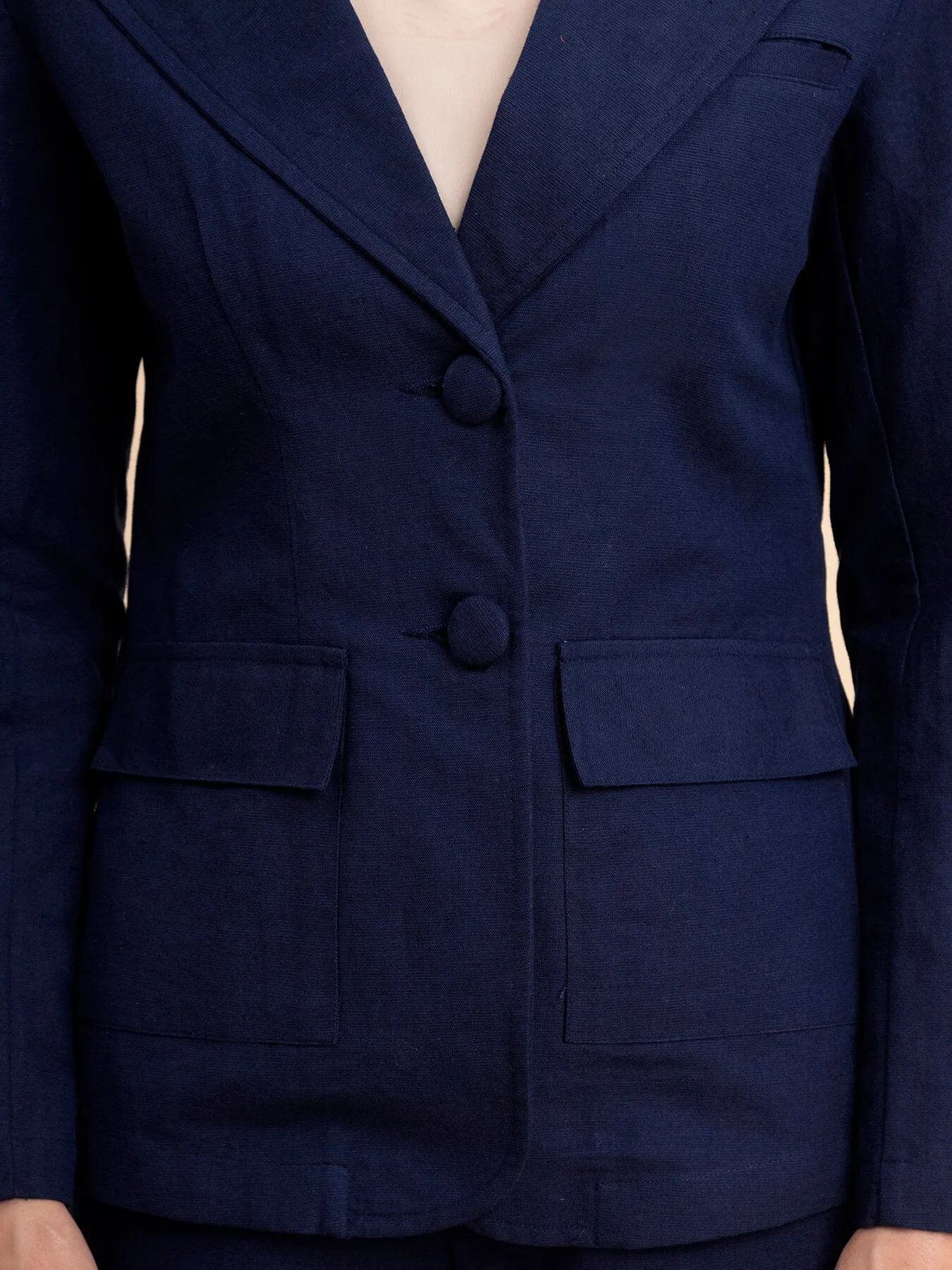 Linen Blazer and Trousers Co-ord - Navy Blue