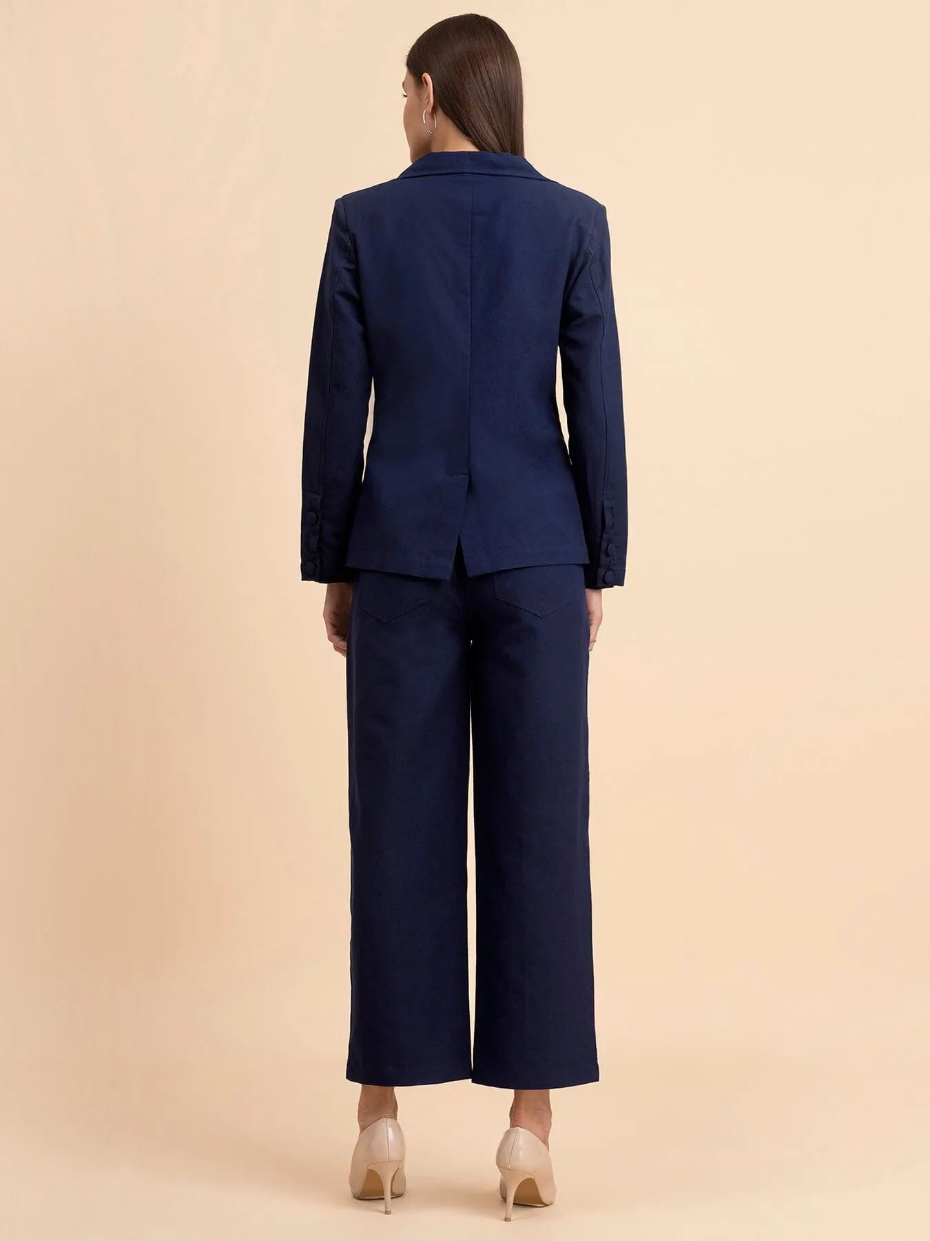 Linen Blazer and Trousers Co-ord - Navy Blue