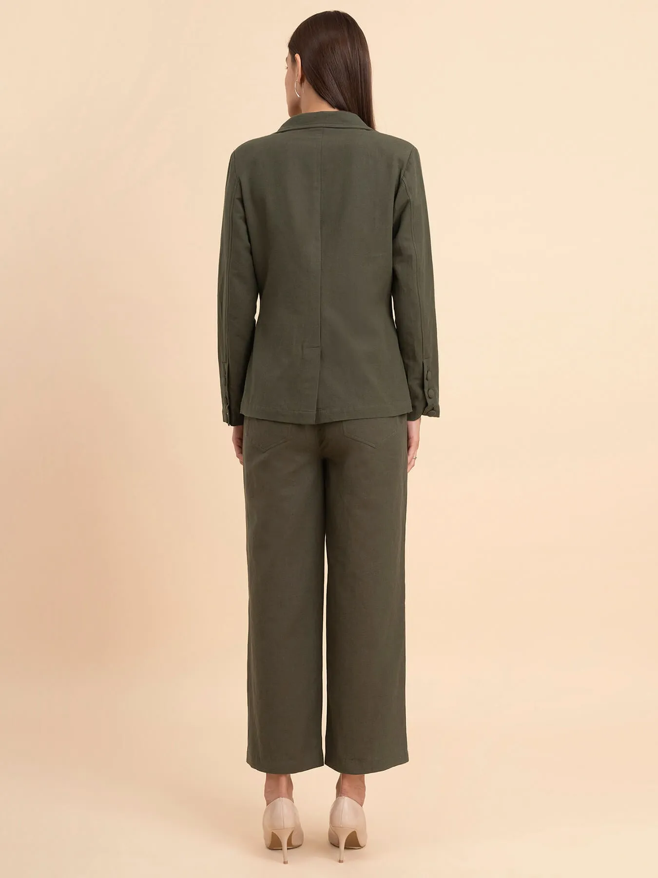 Linen Blazer and Trousers Co-ord - Olive