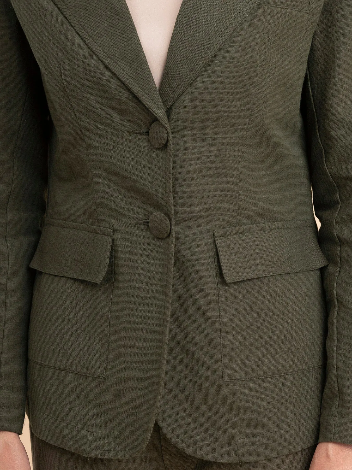 Linen Blazer and Trousers Co-ord - Olive