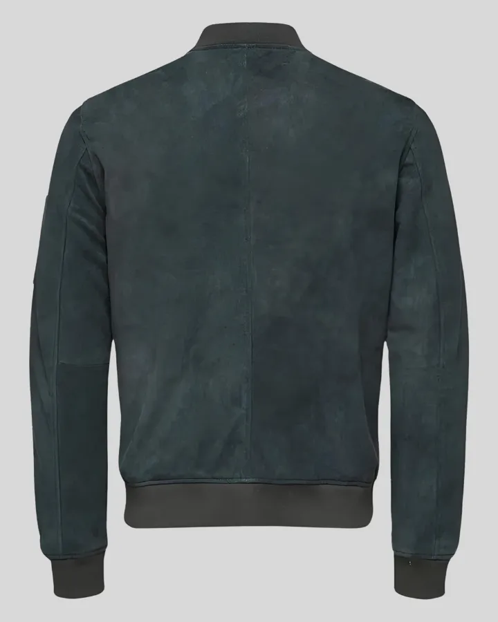 Lucy Dark Green Suede Bomber Leather Jacket