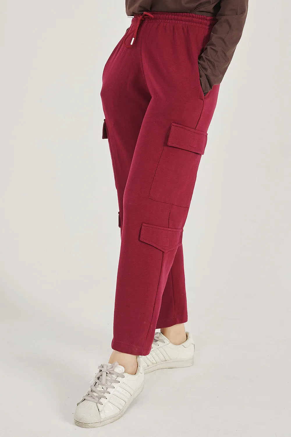 Maroon Wide Legged Cargo Trousers - W