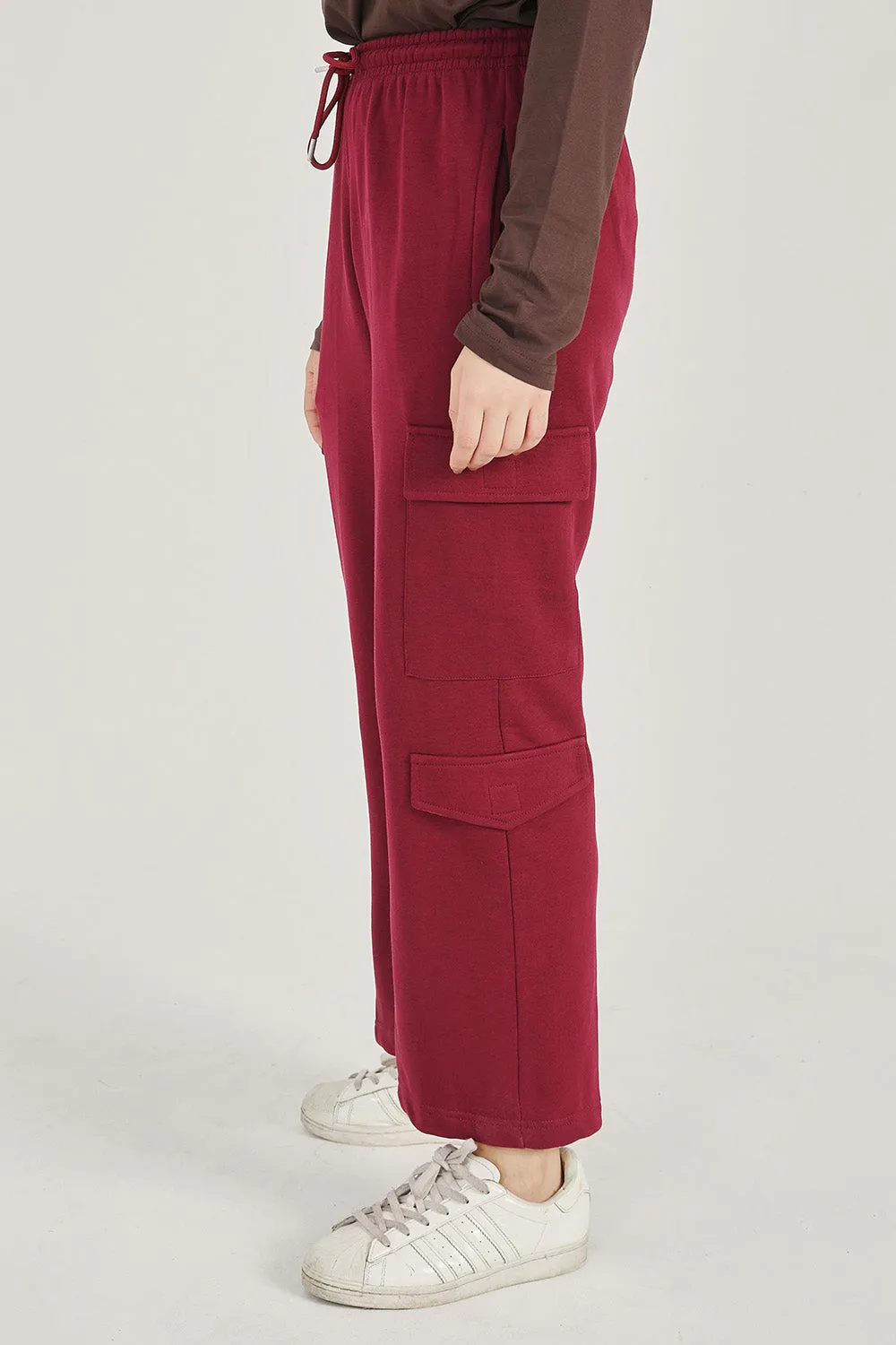 Maroon Wide Legged Cargo Trousers - W