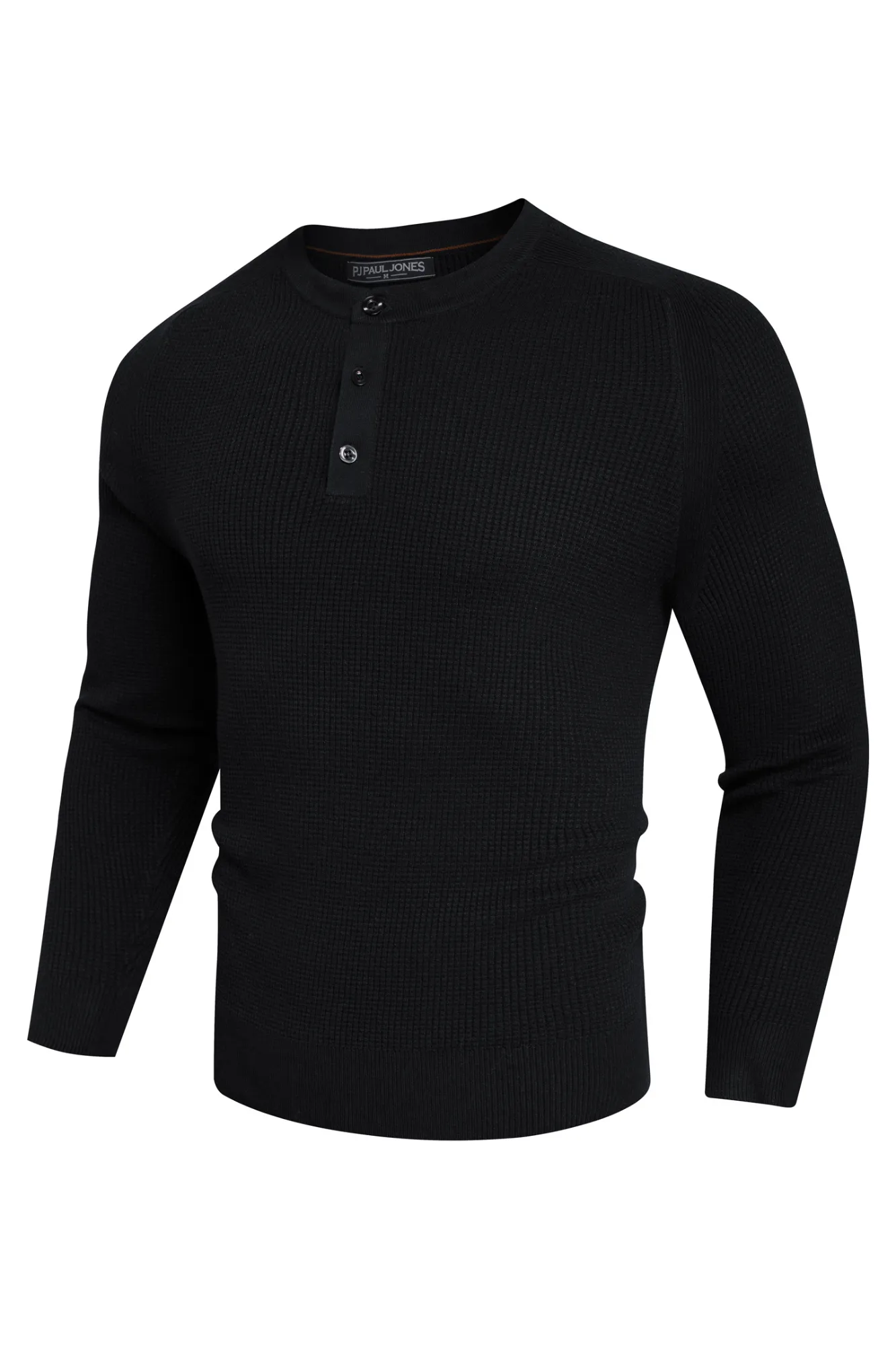 Men Waffle Textured Sweater Long Raglan Sleeve Henley Neck Knitwear Tops