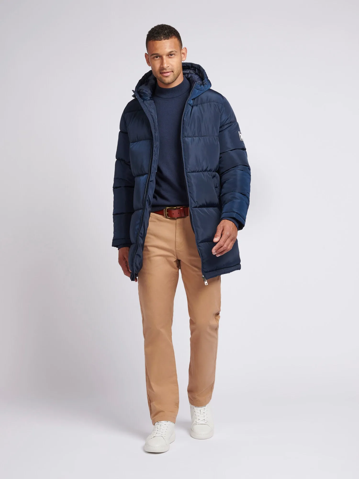 Mens Classic Longline Puffer Jacket in Dark Sapphire Navy