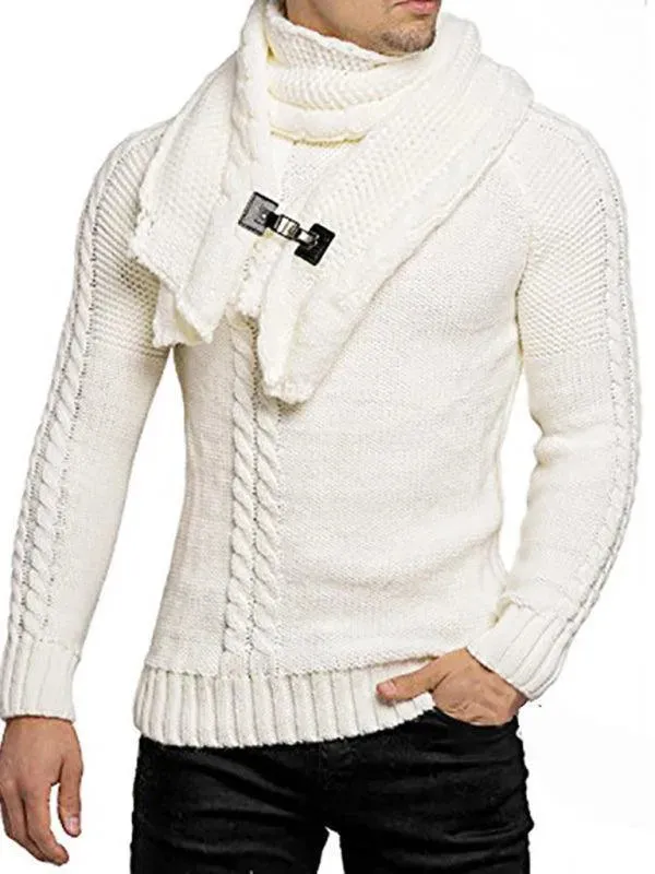 Men's Scarf Pullover Knitted Sweater