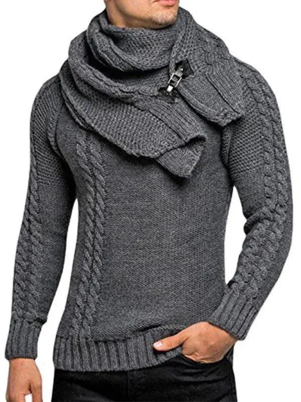 Men's Scarf Pullover Knitted Sweater