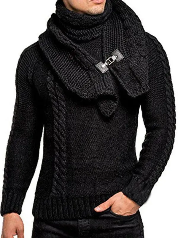 Men's Scarf Pullover Knitted Sweater