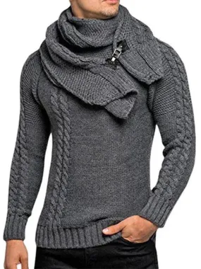 Men's Scarf Pullover Knitted Sweater