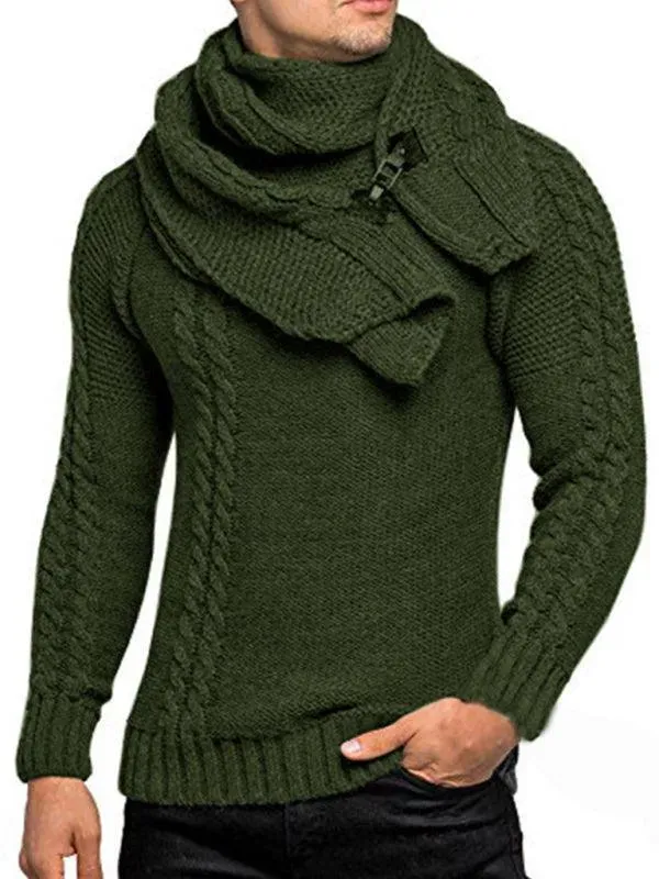 Men's Scarf Pullover Knitted Sweater