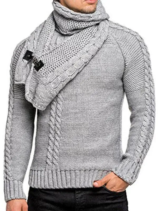 Men's Scarf Pullover Knitted Sweater