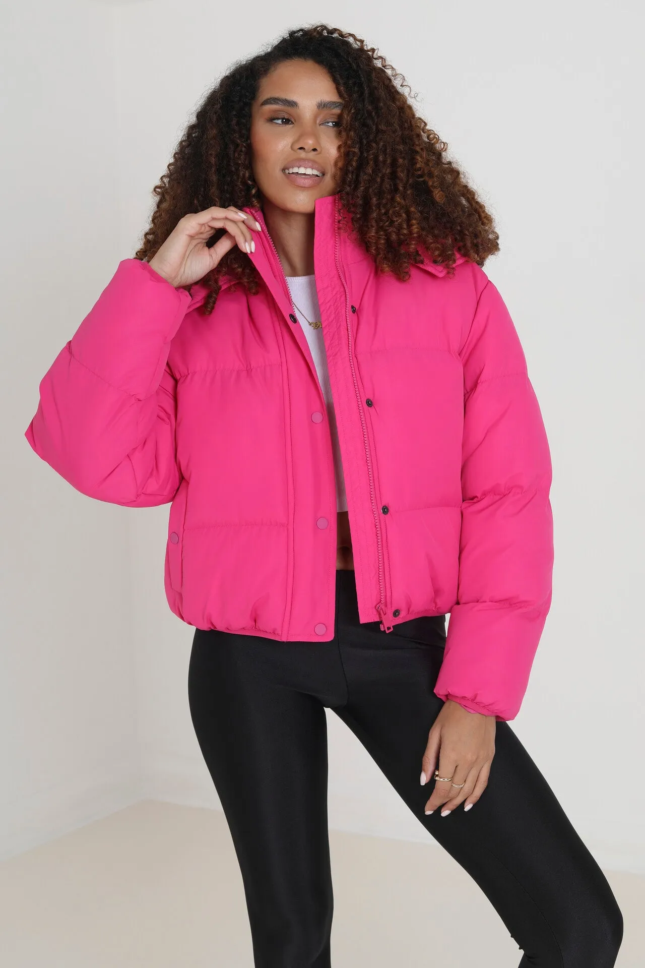 PINK OVERSIZED HIGH NECK PUFFER JACKET