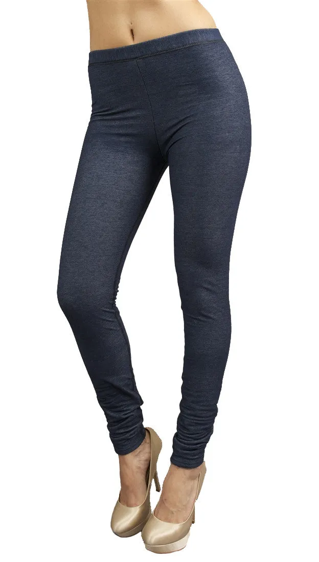 Plush Denim Fleece Leggings in Blue