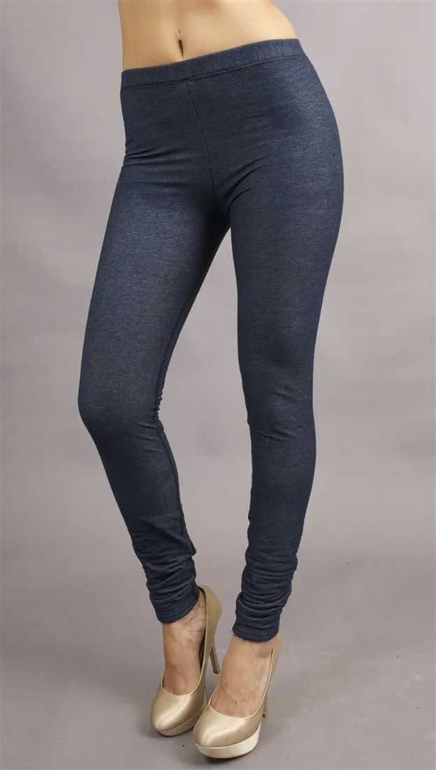 Plush Denim Fleece Leggings in Blue