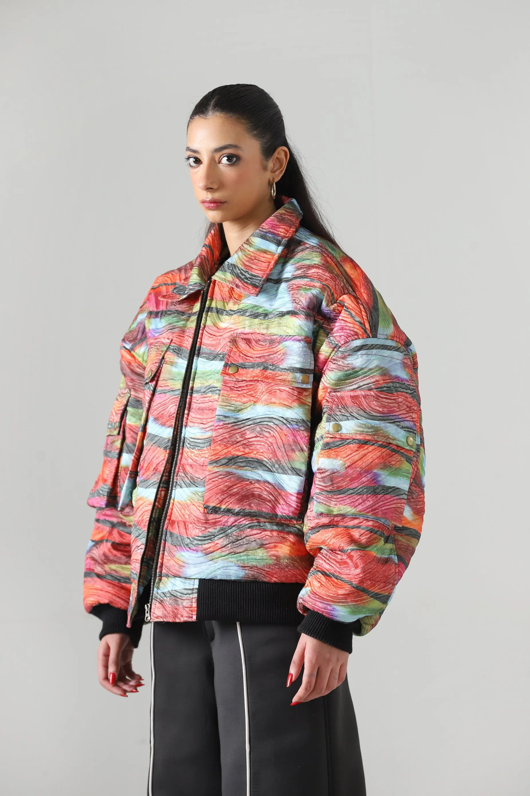 "WAVES OF LOVE" QUILTED BOMBER