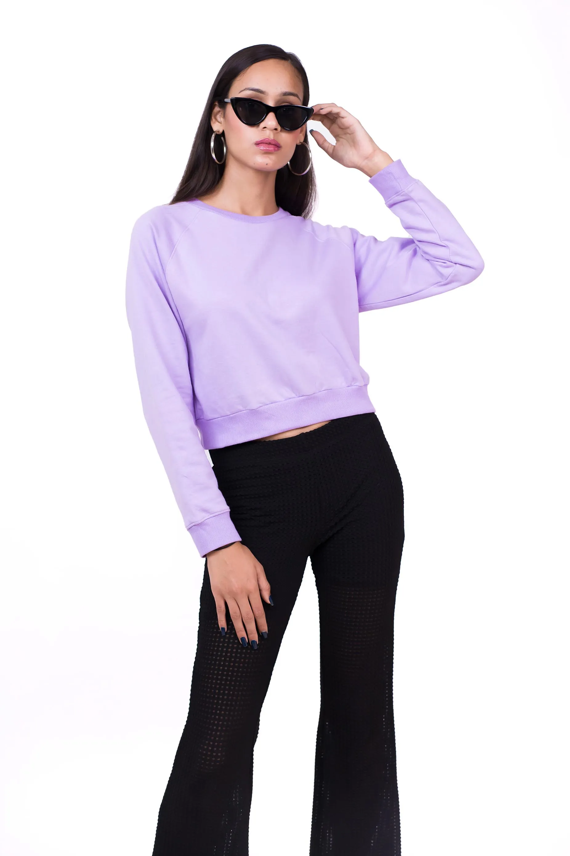 Raglan Sleeve Crop Sweatshirt Lilac - Fleece