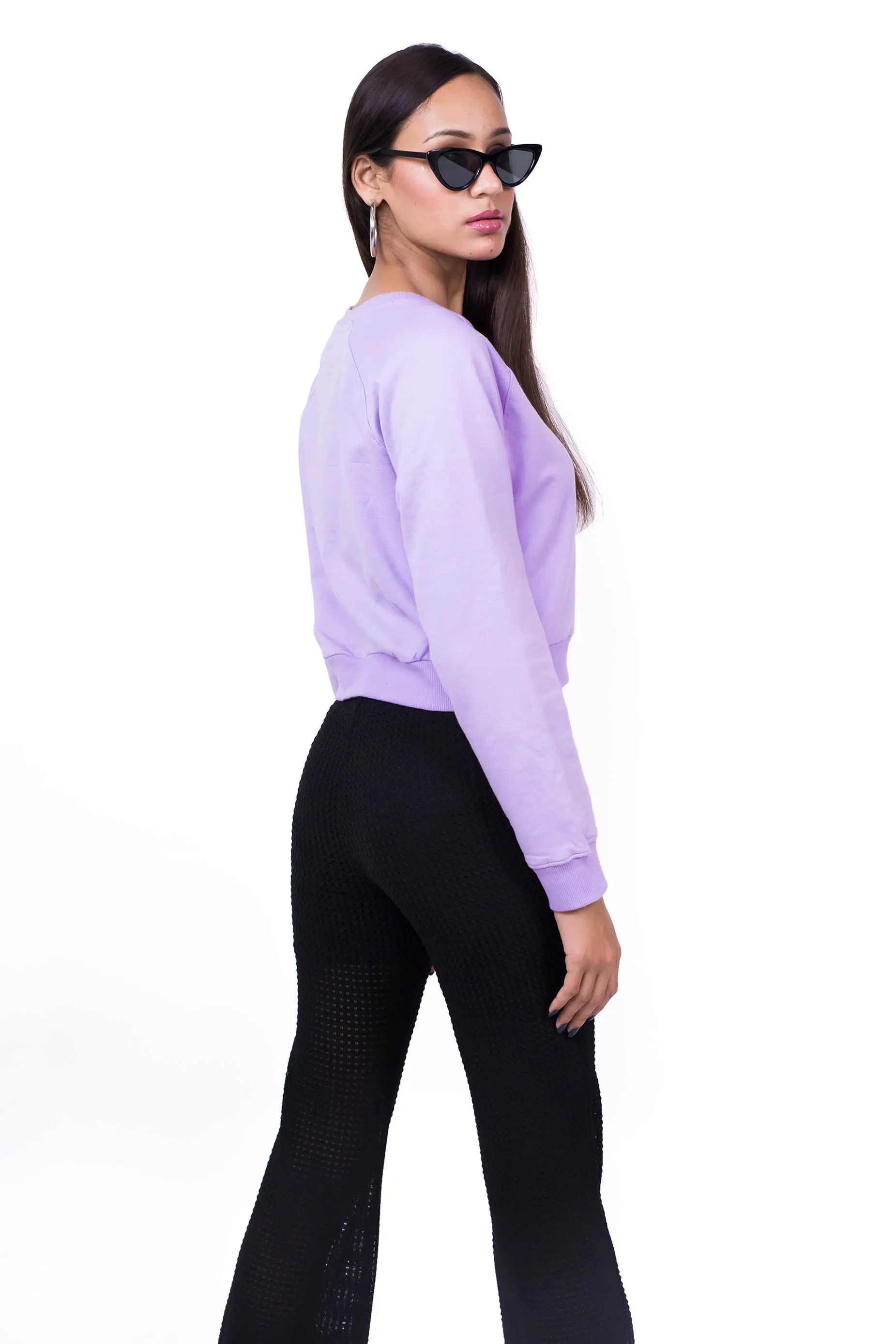 Raglan Sleeve Crop Sweatshirt Lilac - Fleece