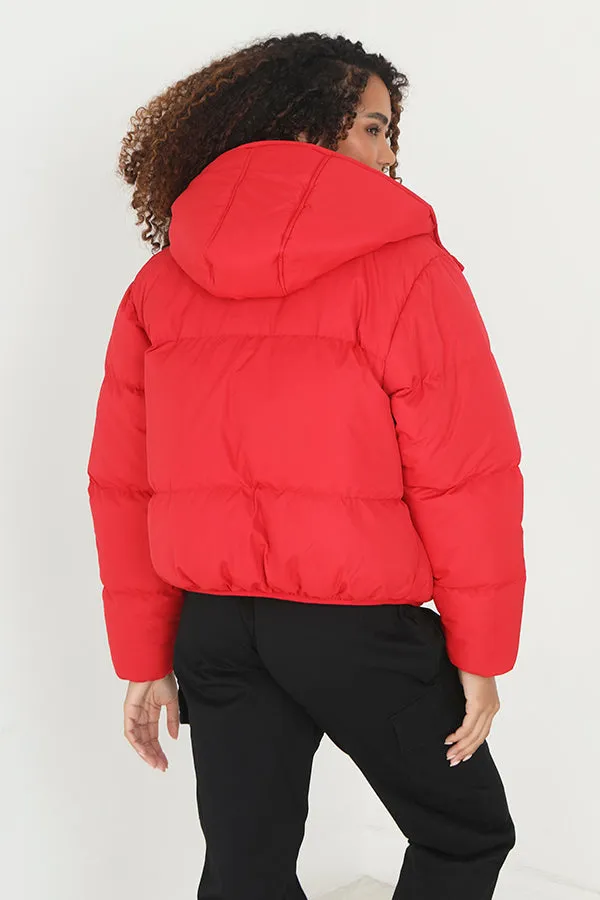 RED OVERSIZED HIGH NECK PUFFER JACKET