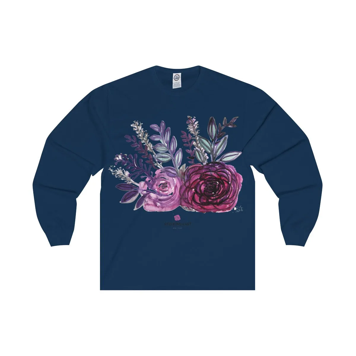 Rose Floral Print Premium Women's Designer Long Sleeve Tee - Made in USA