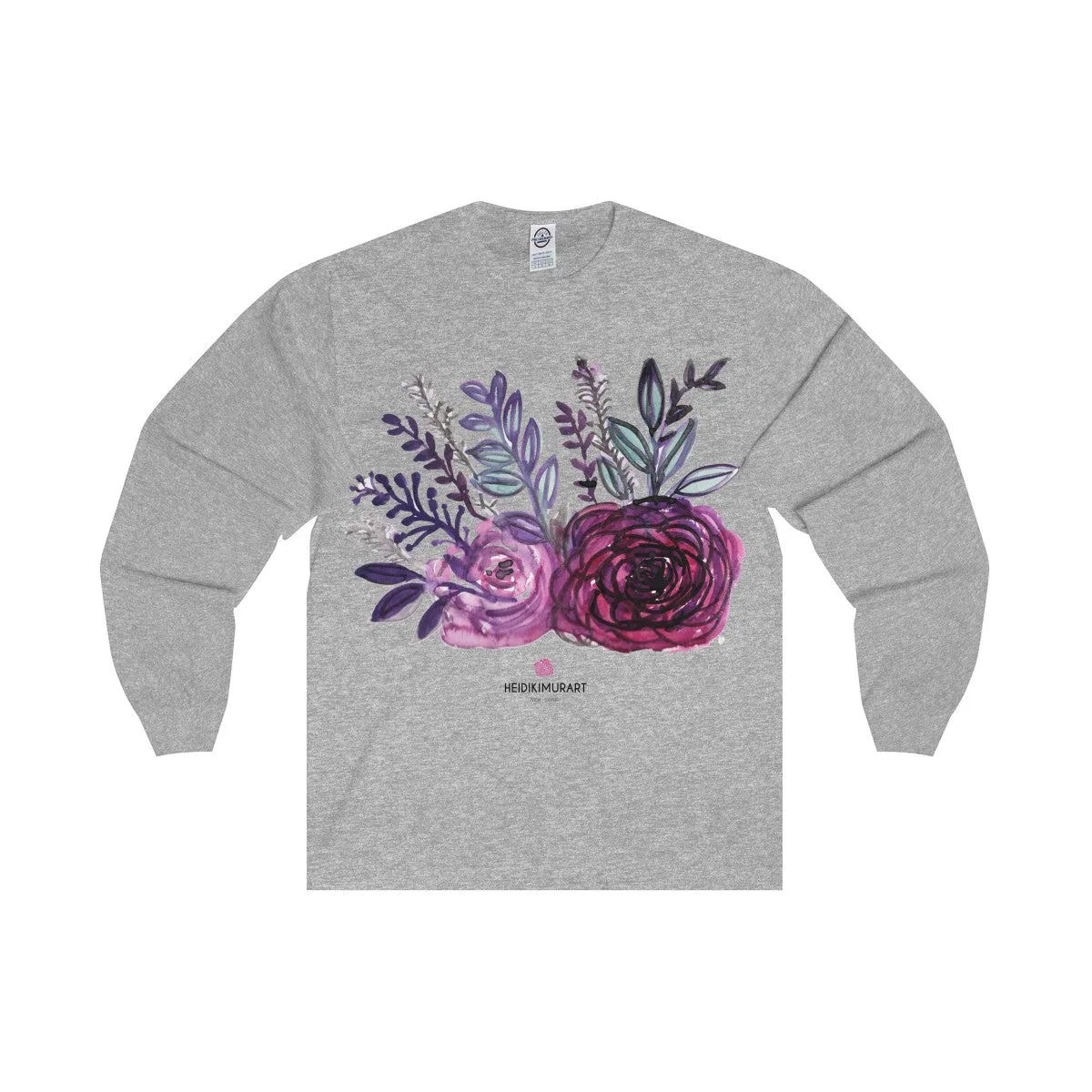 Rose Floral Print Premium Women's Designer Long Sleeve Tee - Made in USA