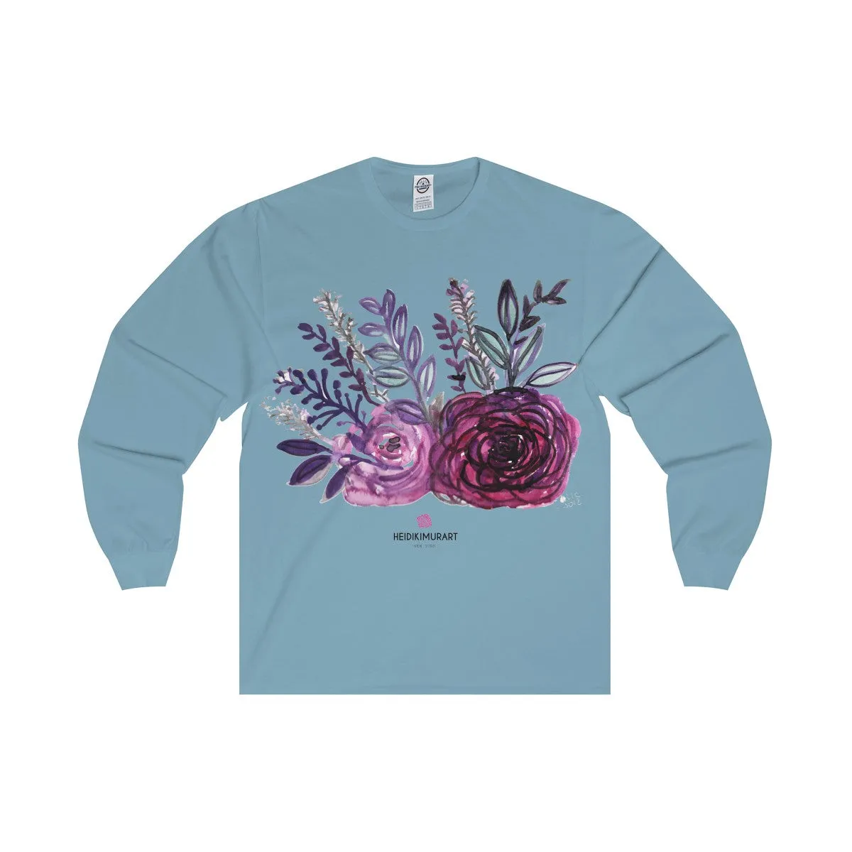 Rose Floral Print Premium Women's Designer Long Sleeve Tee - Made in USA