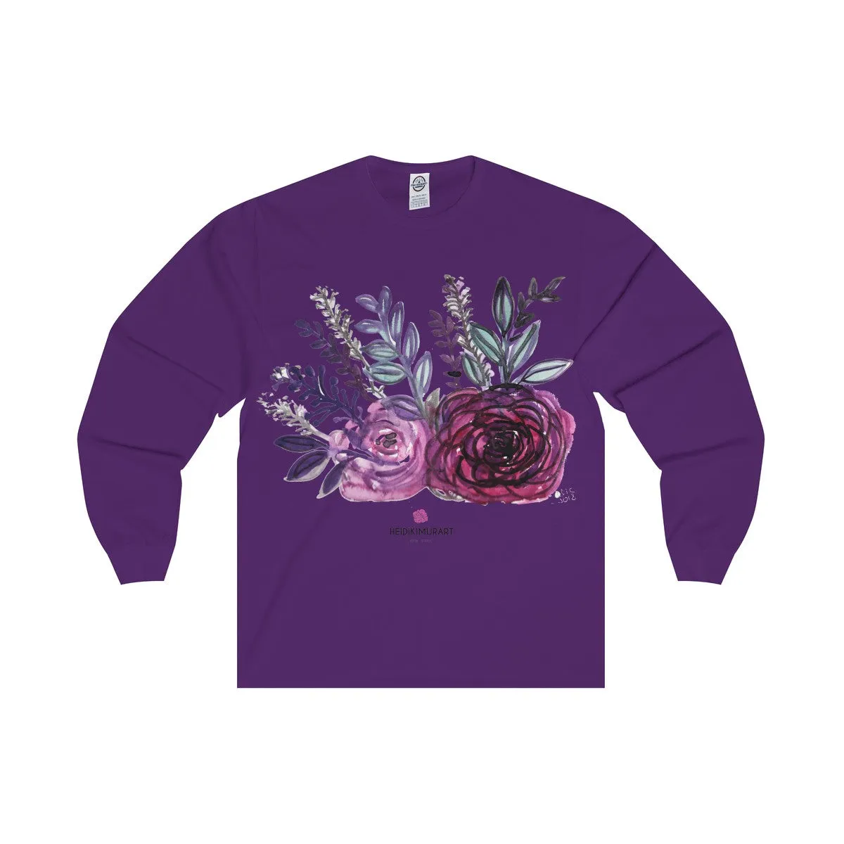 Rose Floral Print Premium Women's Designer Long Sleeve Tee - Made in USA