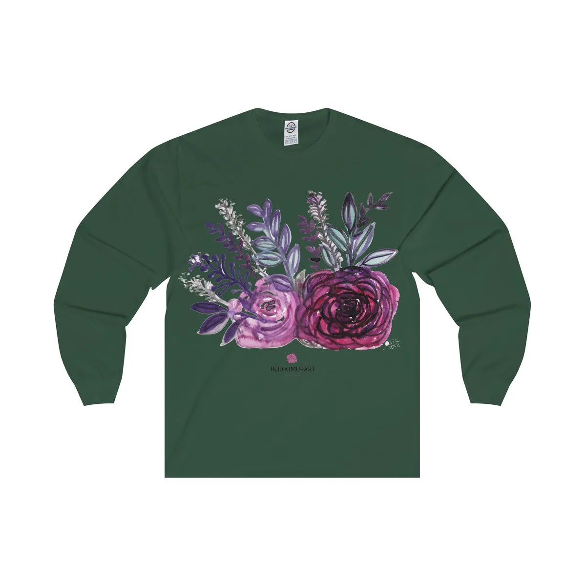 Rose Floral Print Premium Women's Designer Long Sleeve Tee - Made in USA