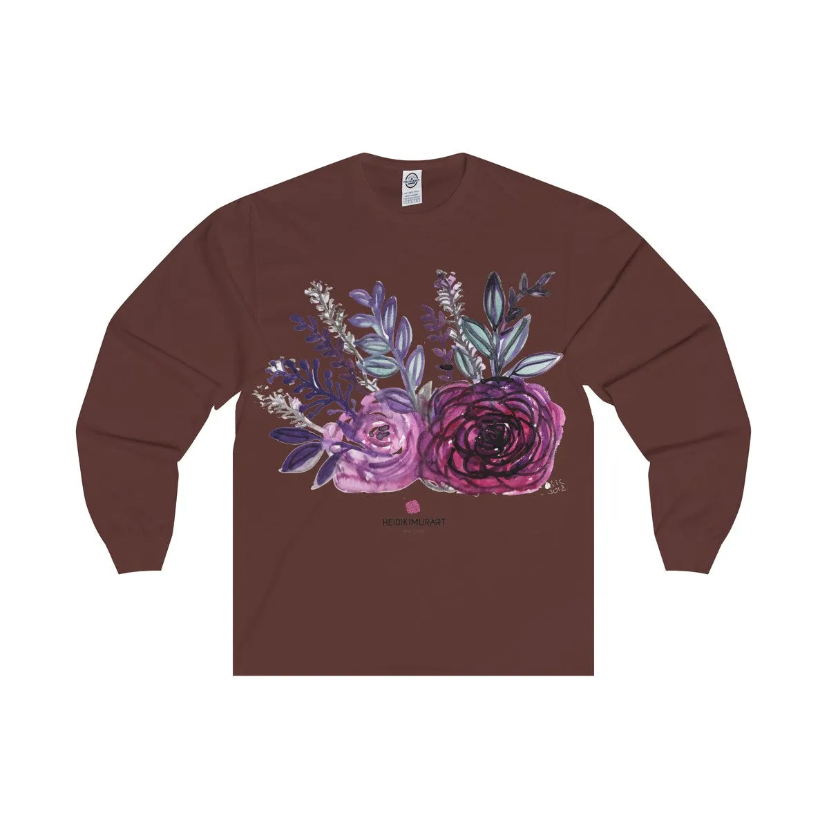 Rose Floral Print Premium Women's Designer Long Sleeve Tee - Made in USA