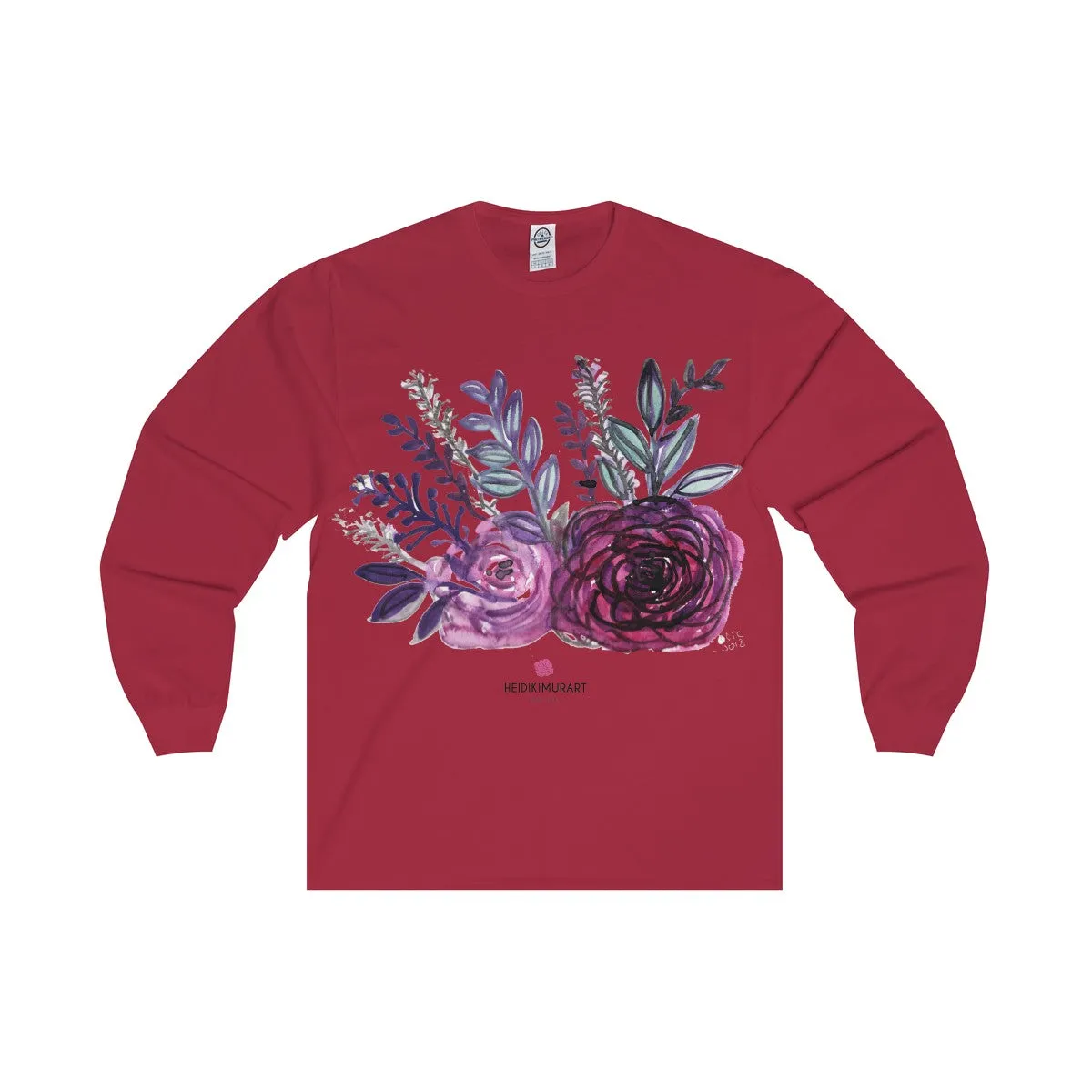 Rose Floral Print Premium Women's Designer Long Sleeve Tee - Made in USA