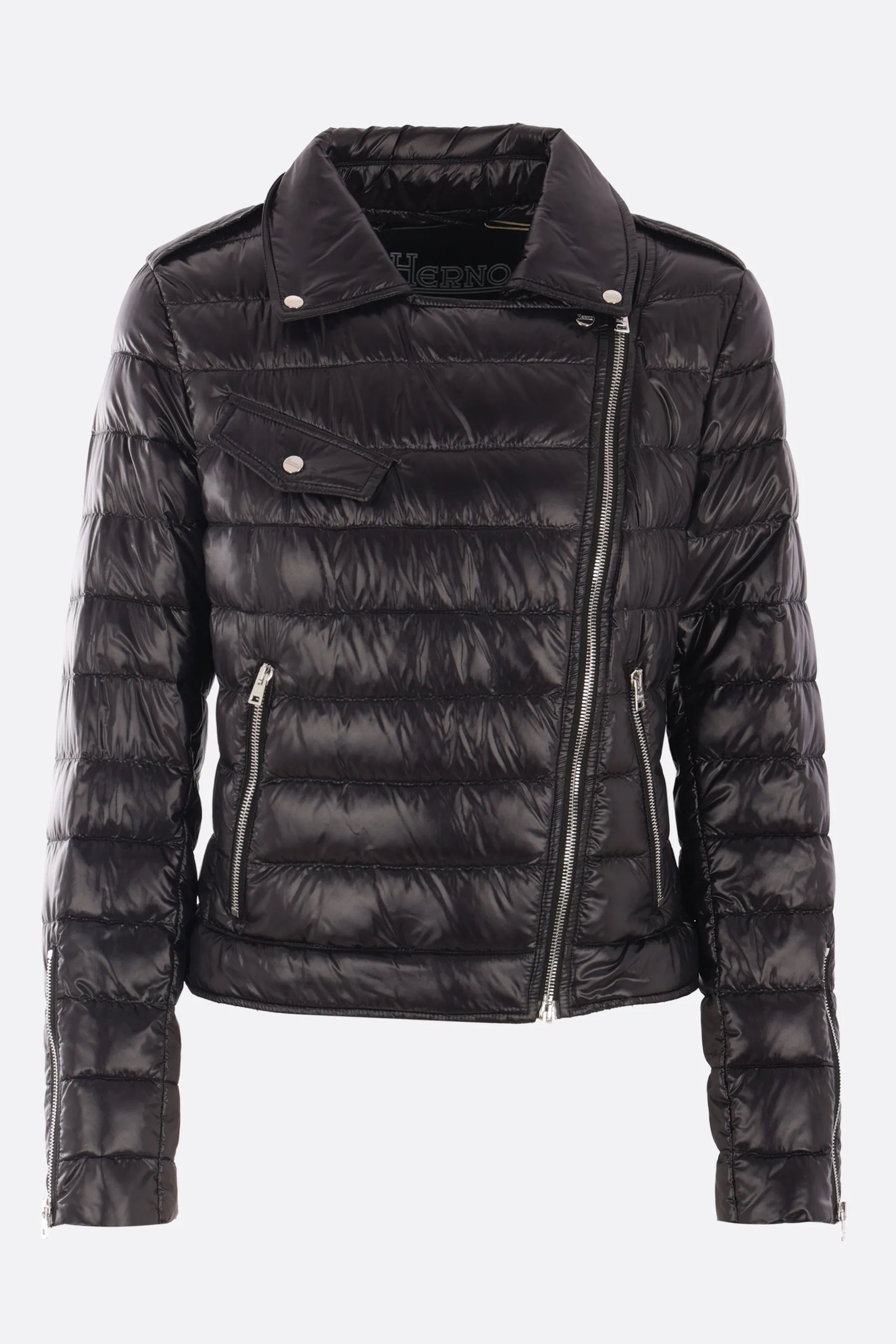 Shiny Nylon Biker Down Jacket