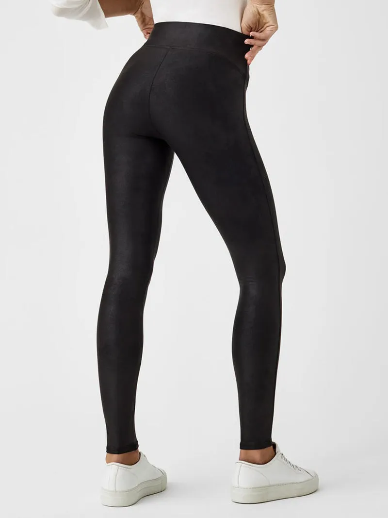 Spanx Faux Leather Fleece-Lined Leggings - Black