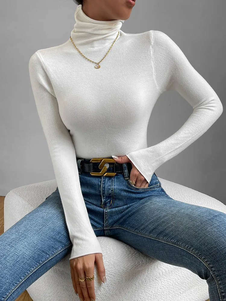 White Turtleneck Slim Fit Thin Sweater