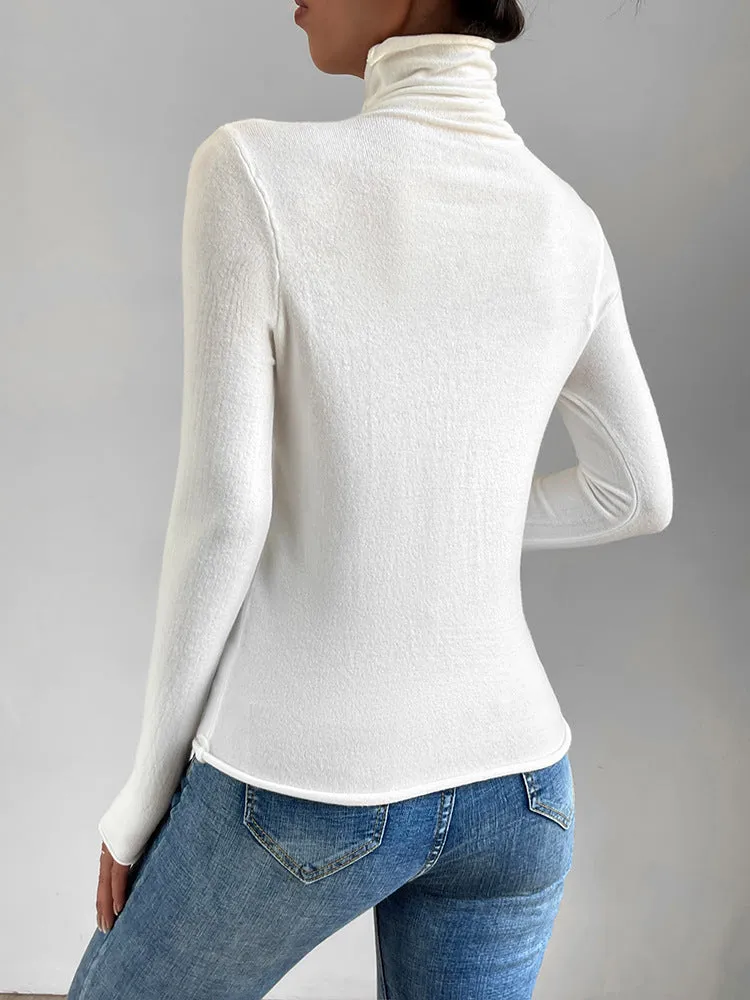 White Turtleneck Slim Fit Thin Sweater