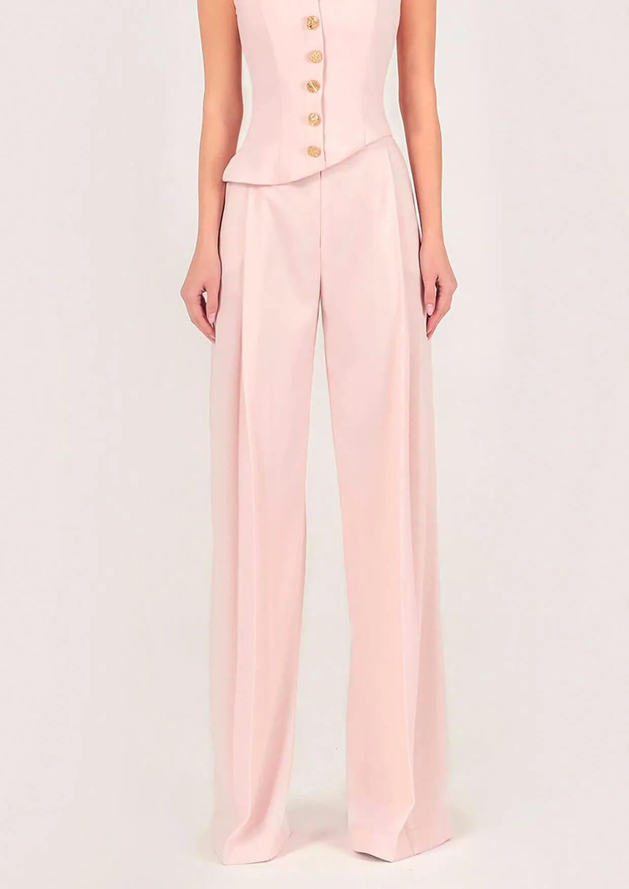 Wide-Legged Front Pleat Crepe Trousers