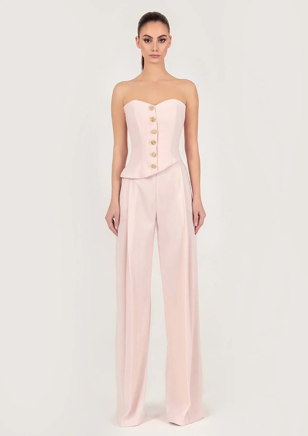 Wide-Legged Front Pleat Crepe Trousers