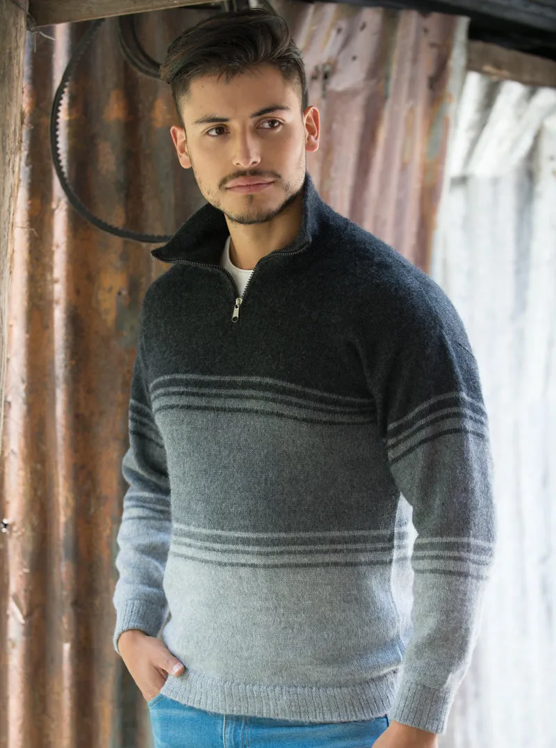 Zip Up Alpaca Turtleneck Sweater for Men